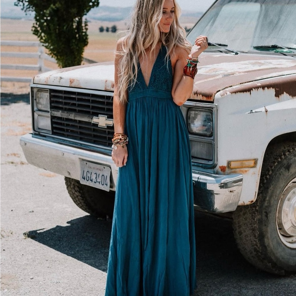 Three Bird Nest large Teal Maxi Dress
